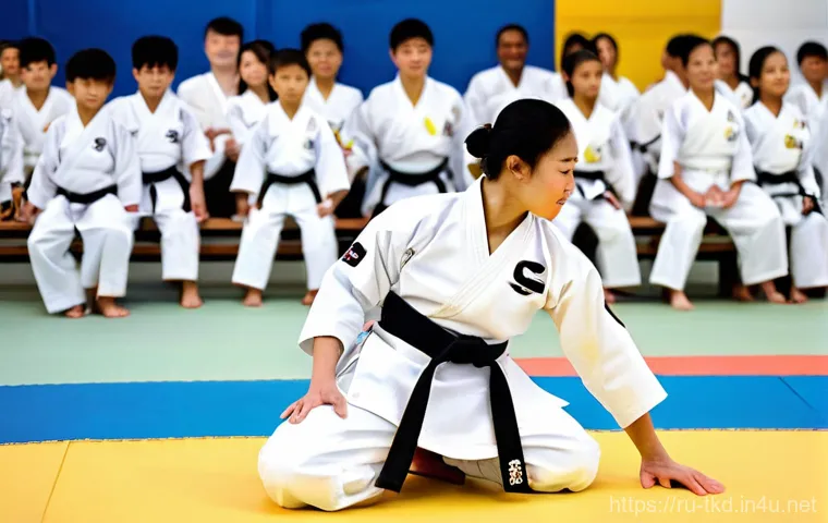 태권도 수련의 장점과 효과 - Dynamic Training and Focused Dedication**
**Prompt:** A dynamic, wide-angle action shot featuring a ...