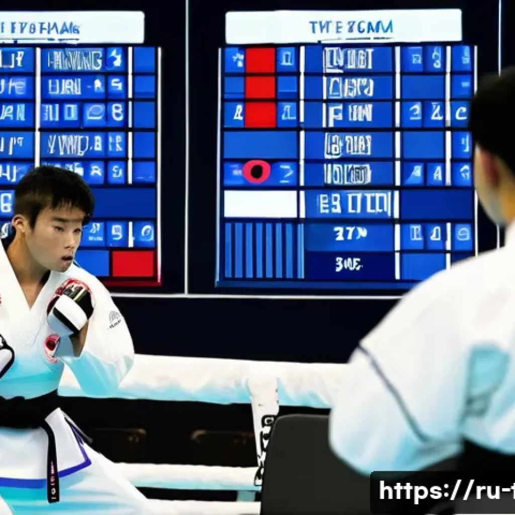태권도 경기에서 사용하는 점수판 - **Evolution of Taekwondo Scoring: From Human Eye to Smart Technology**
A split image composition...