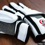 태권도 장갑 추천 및 리뷰 - A detailed close-up of taekwondo gloves made from synthetic leather with breathable mesh lining, fea...