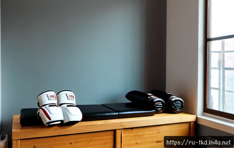 태권도 브랜드별 제품 비교 - Photorealistic martial arts gear comparison scene for a Russian consumer blog, three unbranded white...