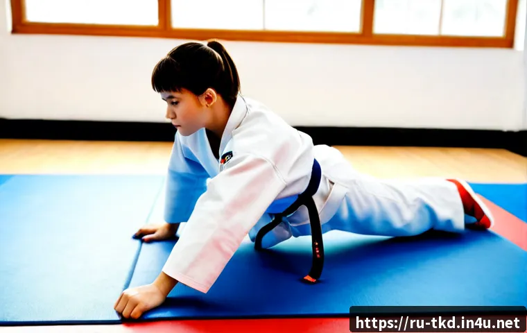 태권도 체력 테스트 방법 - Photorealistic indoor martial arts fitness assessment in a modern Russian sports hall, a focused tee...